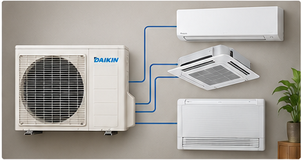 Sistema Daikin multisplit con unità esterna e più unità interne